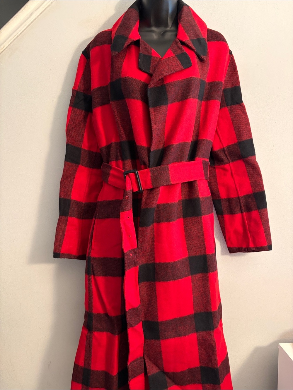 Polo by Ralph Lauren Red and Black Plaid Trench Coat